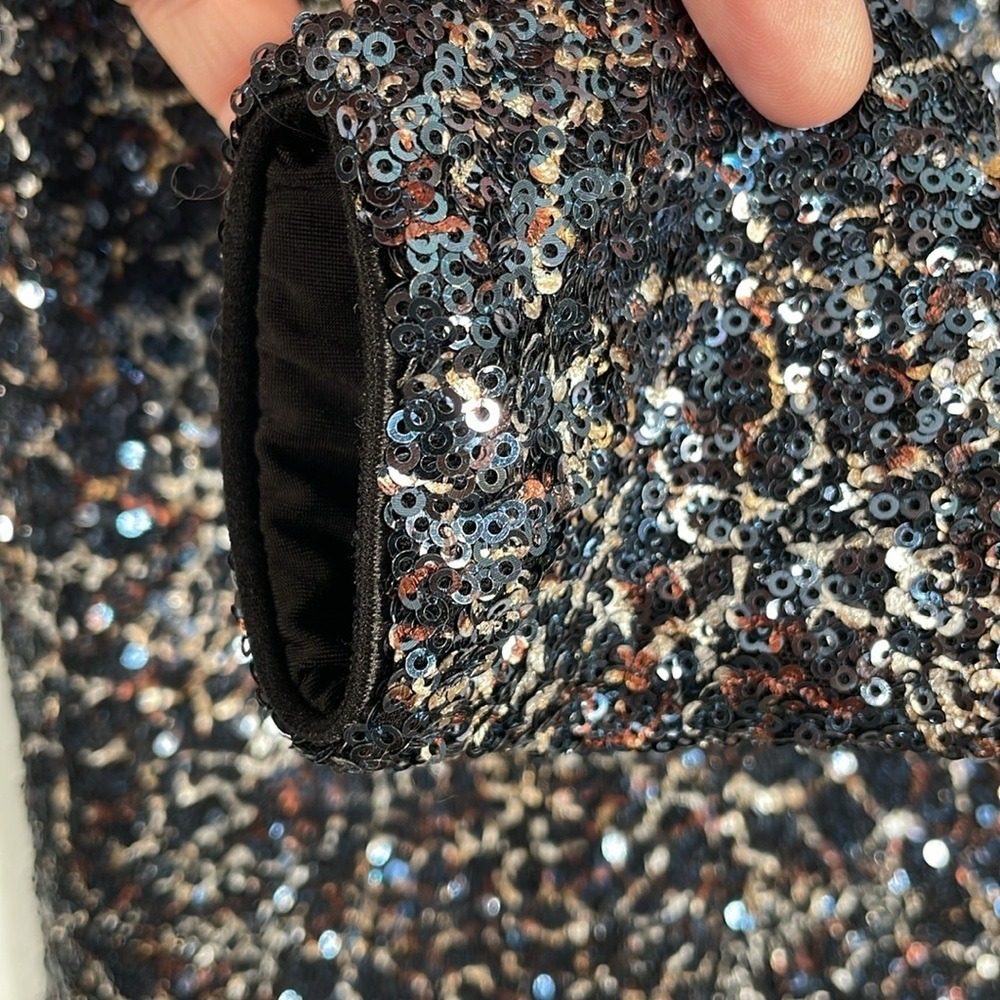 Dress the Population‎ Sequin Long Sleeve Mini Dress Black Silver Bronze Small - Picture 5 of 10